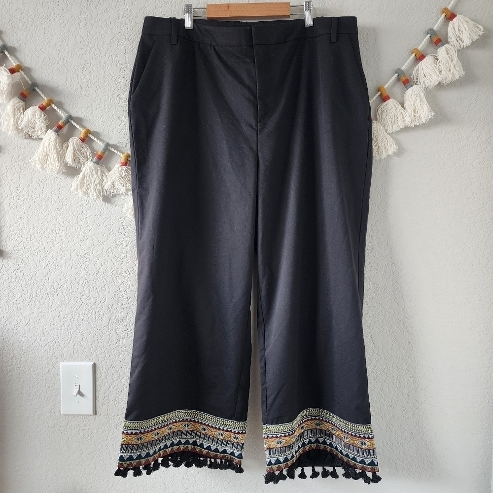 Eloquii Black Woven Embroidered Bandana Crop Trouser Pants Contemporary Boho 16